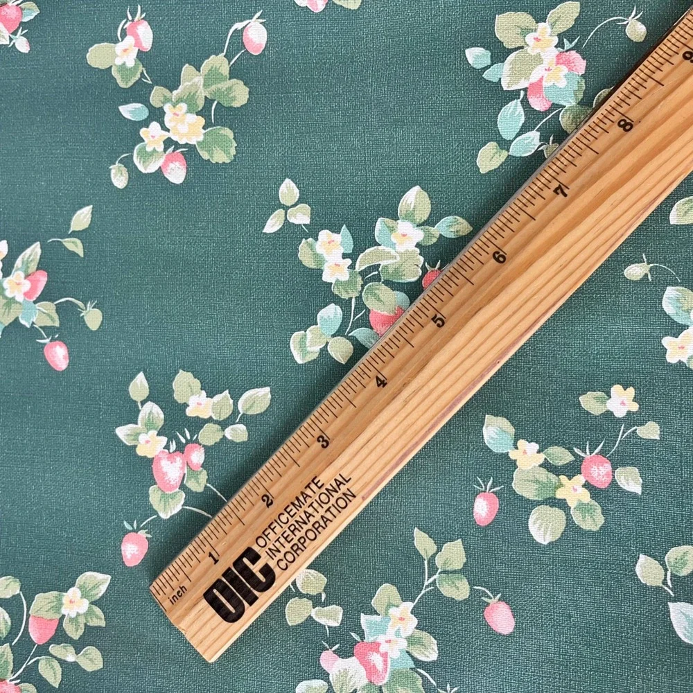 Vintage Sanitas Strawberry Floral Wallpaper Green Fabric Backed Vinyl 2 Rolls